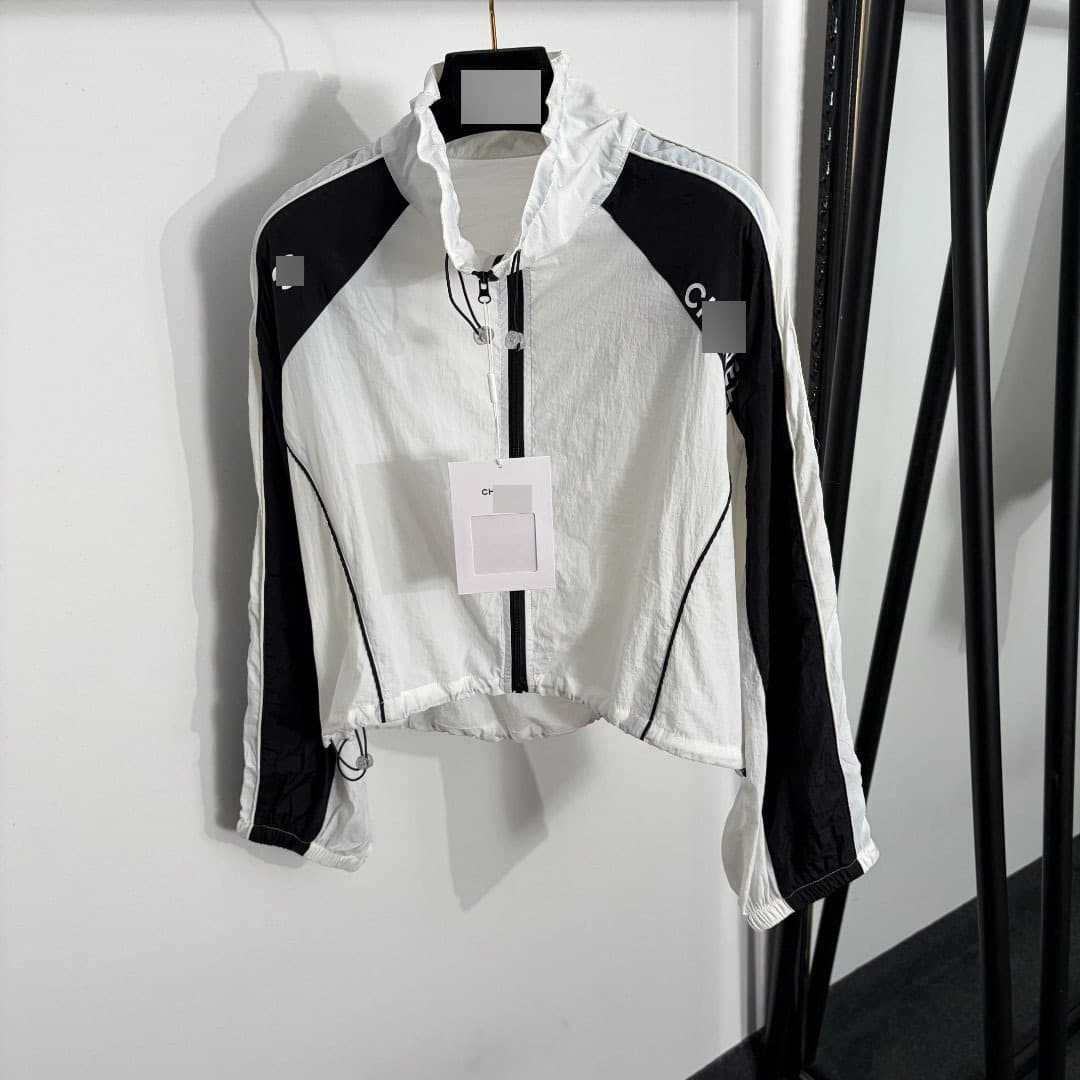 Nanyou High-End Export Women's New Logo Print Black and White Color-Block Long-Sleeve Sun-Protection Windbreaker Sports Jacket