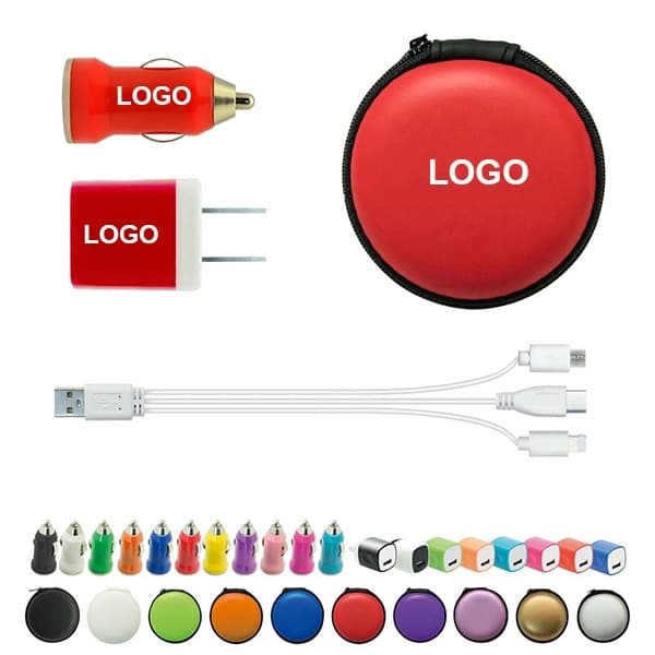 LOGO making charger set mini car mobile phone charger head three-in-one travel charging cable data