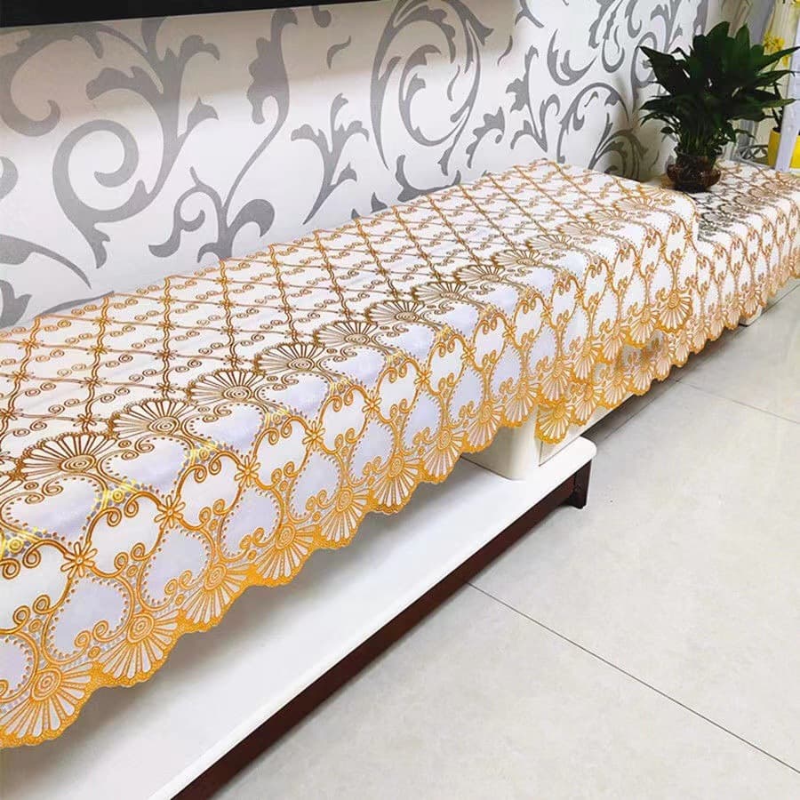 PVC Gold Foil Waterproof Dustproof TV Cabinet Tablecloth, No-Wash Plastic Nightstand Strip Cabinet Dresser Cover Cloth