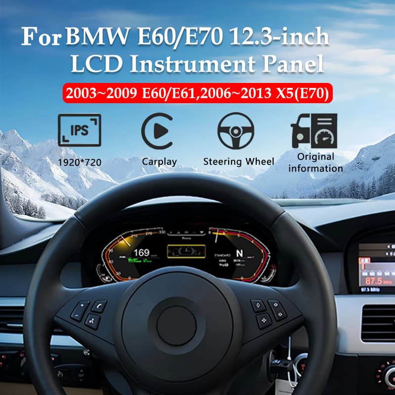 12.3-inch LCD instrument cluster with CarPlay for BMW E60 E61 X5 E70 (2003-2009, 2006-2013)