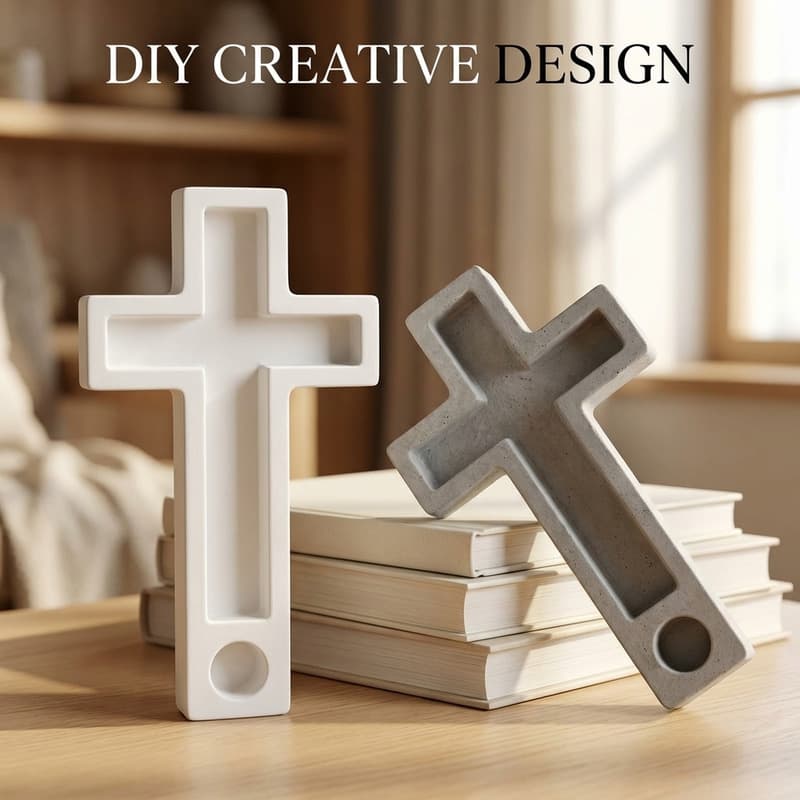Cross Long Candle Holder Silicone Mold Prayer Blessing Candle Stand Support Plaster Epoxy Decoration Mold