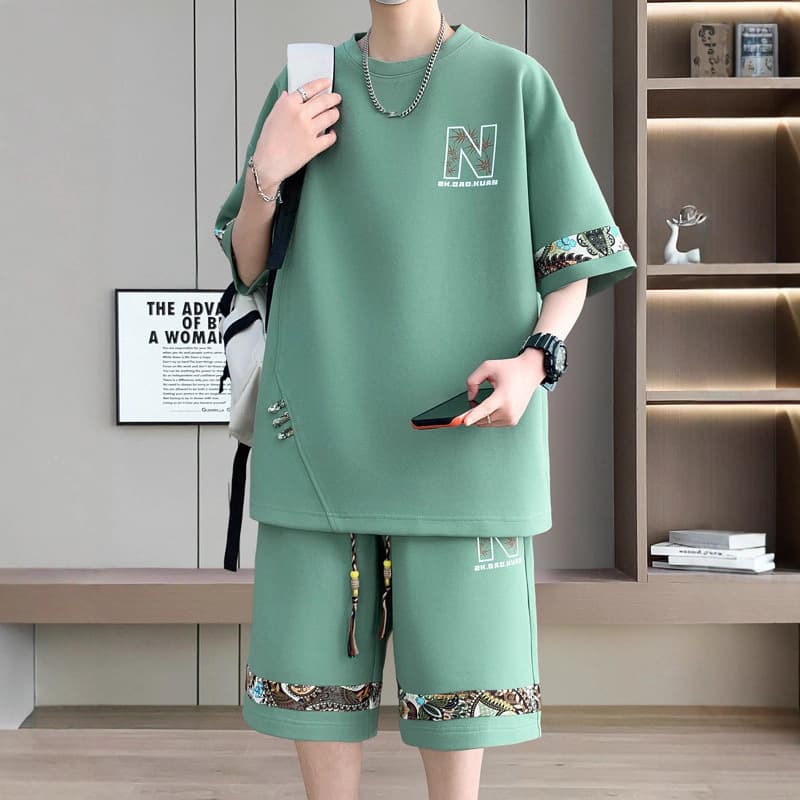 Summer Hot-Selling Trendy Brand Casual Sports Suit for Men and Teenagers, Fashionable and Versatile, Loose-Fitting, Large Size Two-Piece Student Outfit