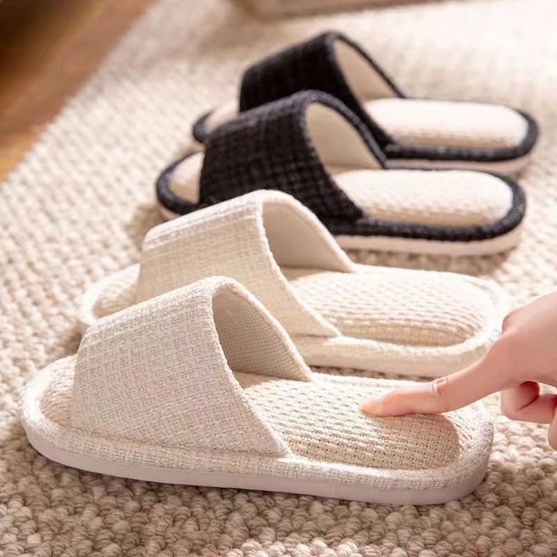 Home Indoor Spring Autumn Family Guest Couple Four-Season Anti-Slip Cotton Linen Slippers Men's Linen Slippers