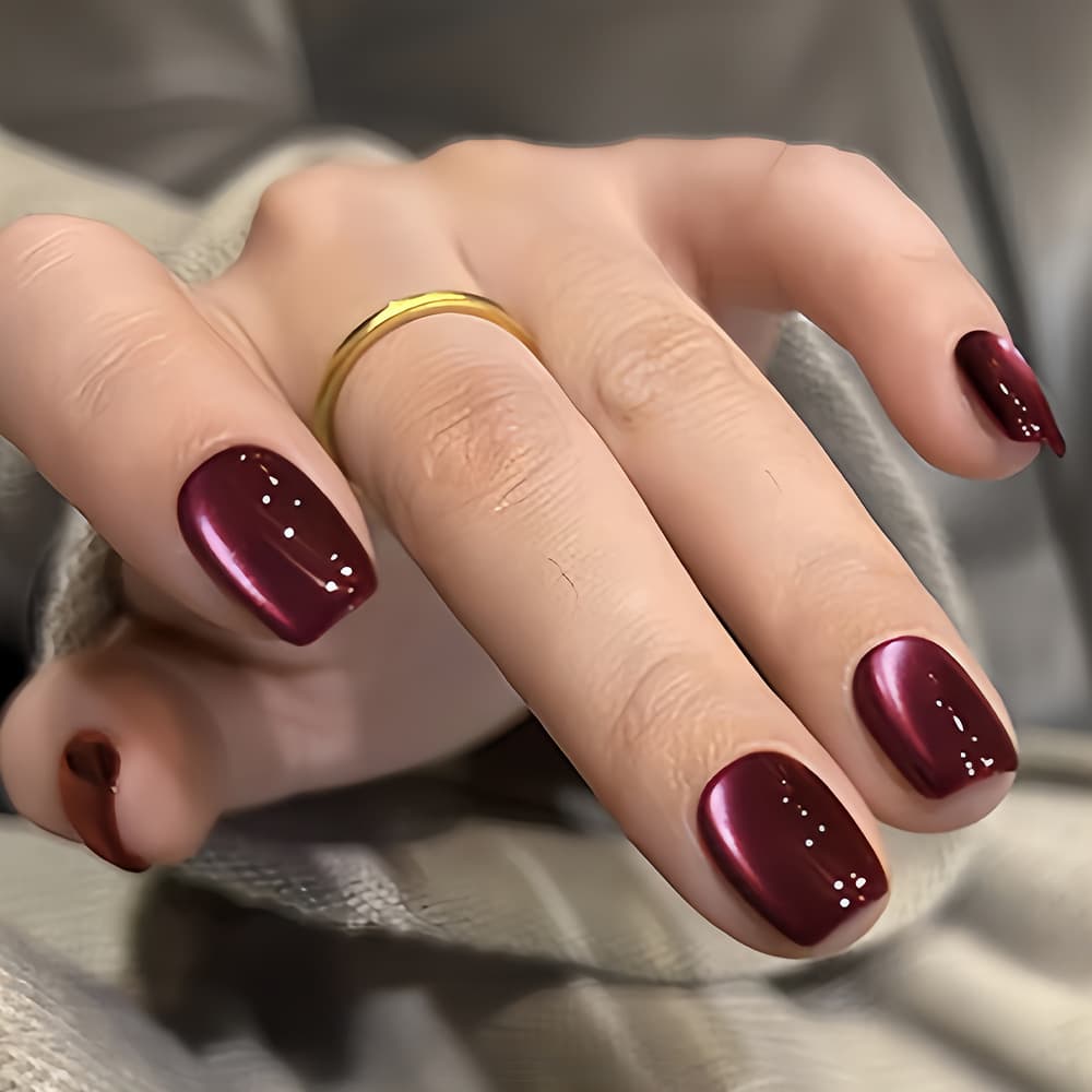 2025 Cross-Border Hot Selling Simple and Elegant Red Solid Cat Eye Glossy Fake Nails Wearable Nails