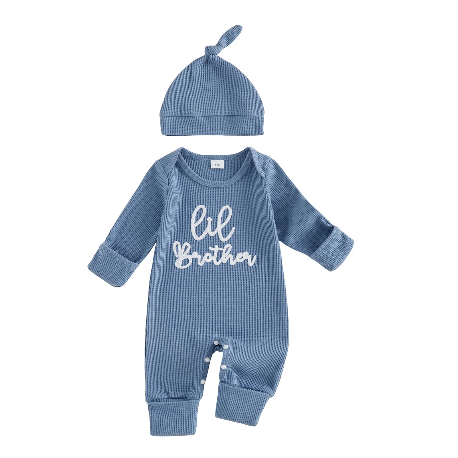 Amazon Fall/Winter Newborn Baby Romper Set with Letter Embroidery, Long Sleeve, and Hat, 2-Piece