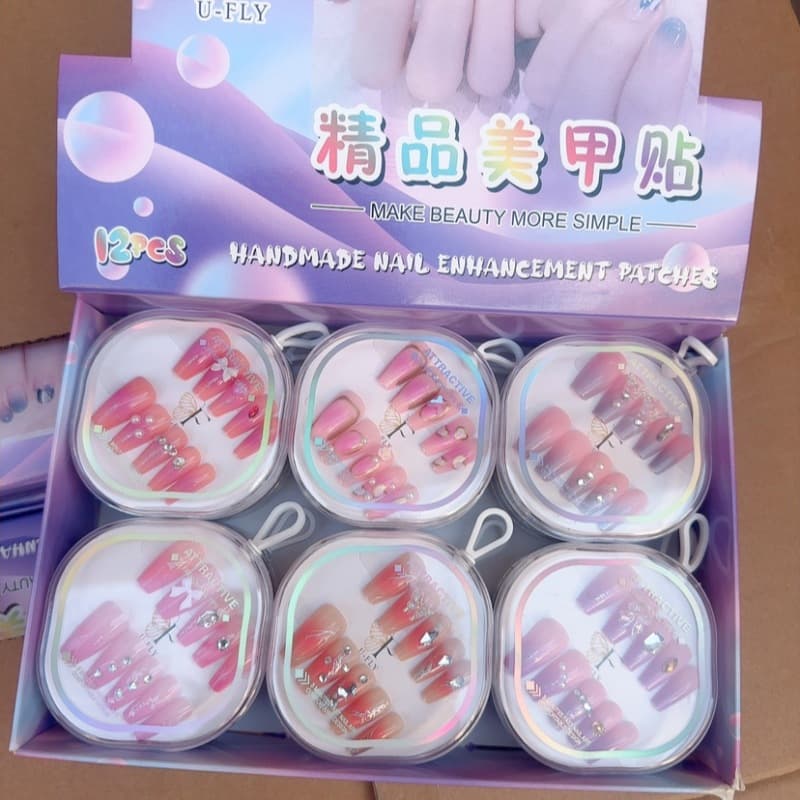 Premium Boxed Press-On Nails Flower Box High-End Nail Art Stickers Fake Nails Jelly Glue Nail Stickers Removable Nail Tips