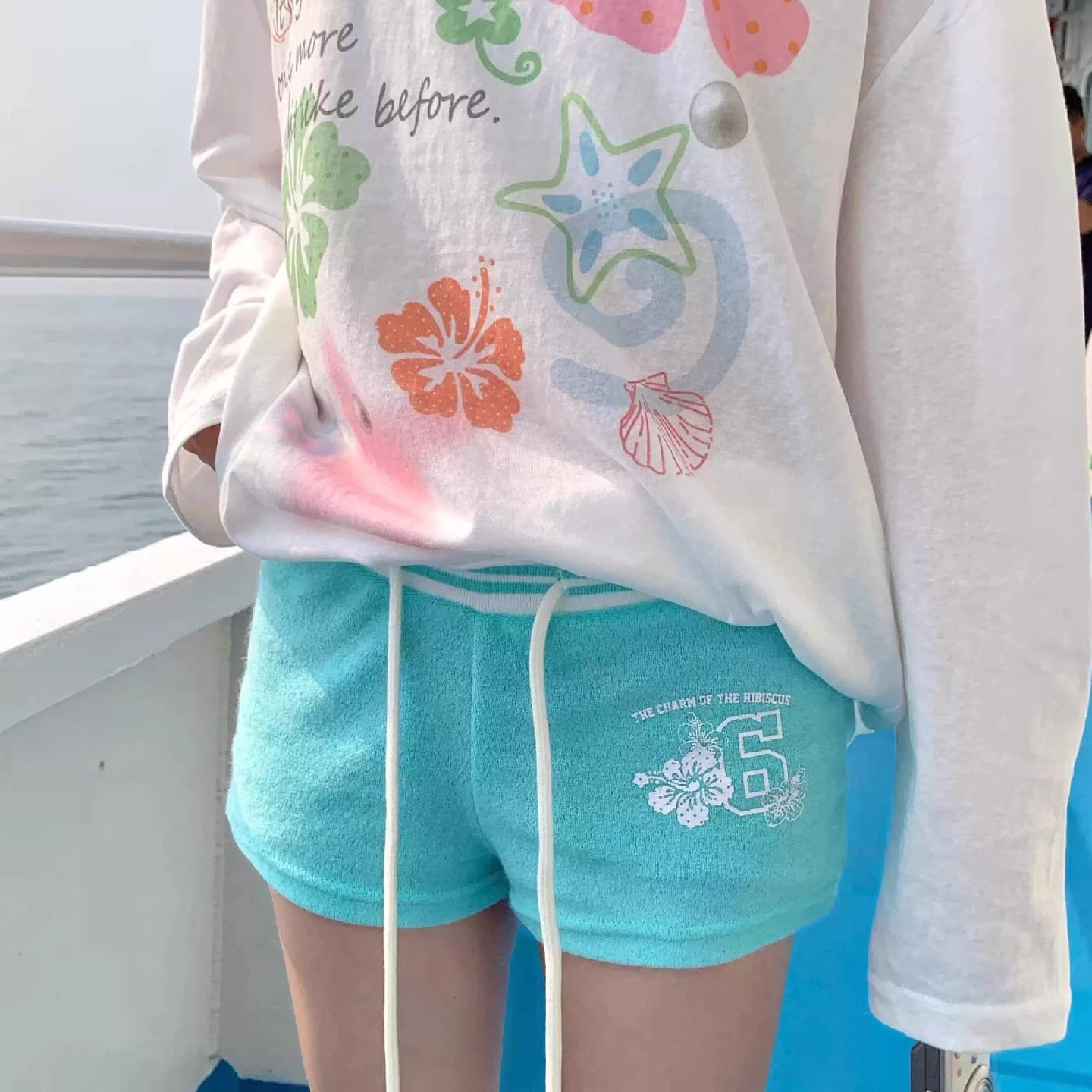 American Drawstring Beach Bermuda Shorts for Women Summer High-Waist Dopamine Sporty Casual Versatile Straight-Leg Short Pants