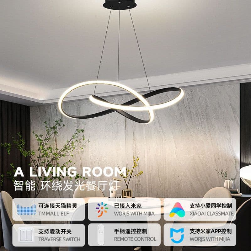 Living Room Chandelier Zhongshan Lighting Modern Simple LID Eye-Care Geometric Creative Round Dining Room Light