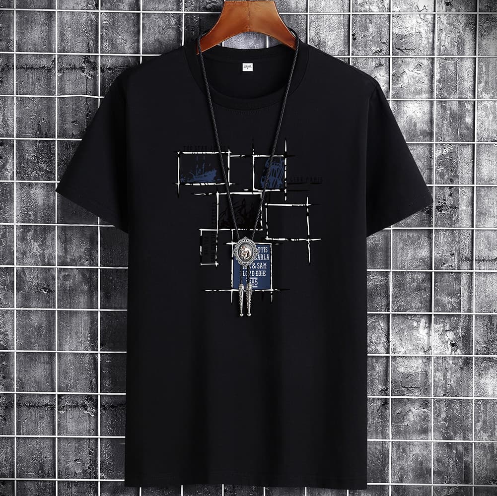 Men's short-sleeved T-shirt with loose clothes, summer trend solid color white half-sleeved T-shirt, large size men's clothing 6015