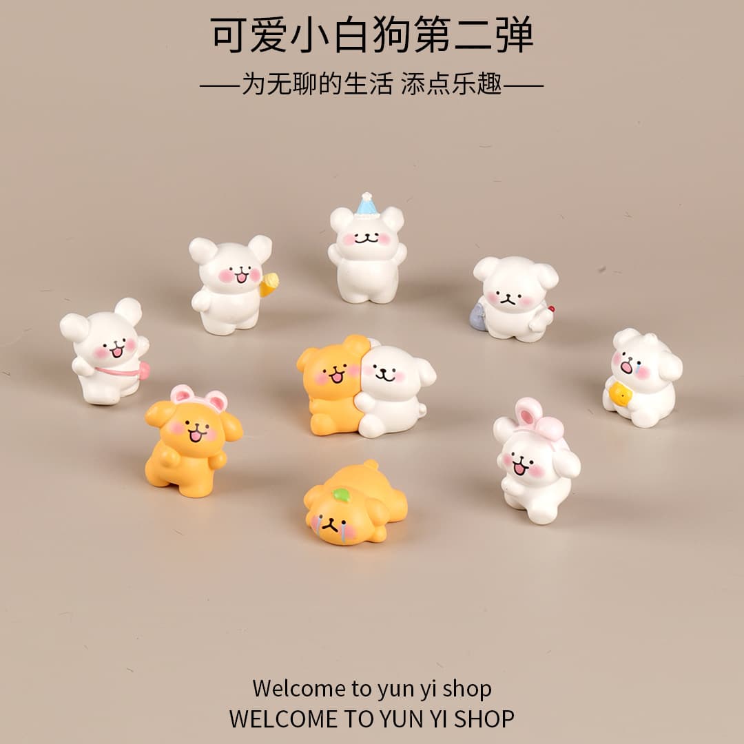 Cute Little White Dog Moss Micro Landscape Creative Cartoon Dog Decoration Accessory Mini Car Desktop Small Ornament