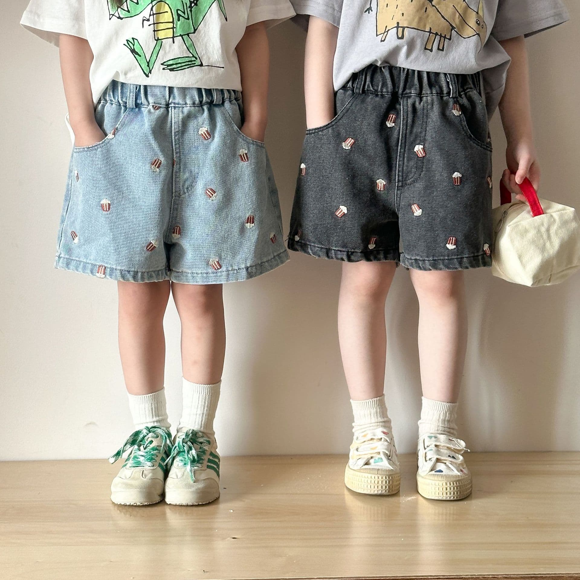 Children's Denim Shorts Embroidered Popcorn Casual Pants 2025 New Summer Men's and Women's Clothing Baby Five-Fifth Pants