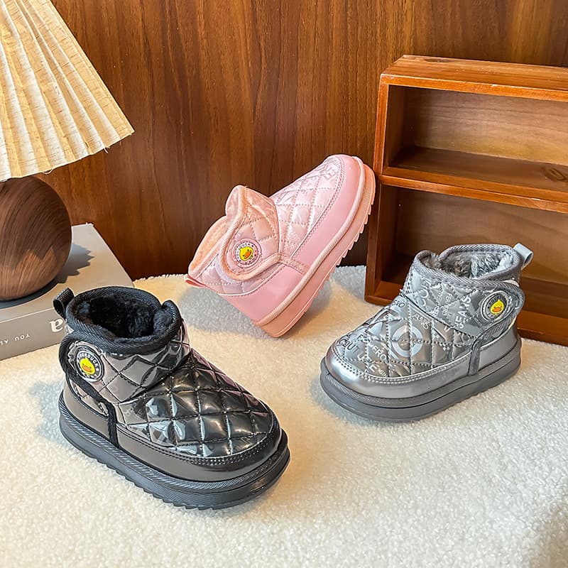 Winter 2025 Unisex Baby Fleece-Lined Thick PU Waterproof Warm Anti-Slip Children's Slip-On Snow Boots