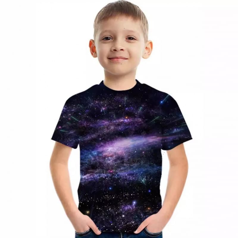 New Boys Short Sleeve T-Shirt Astronaut Starry Print Summer Clothing Kids Short Sleeve T-Shirt RA1