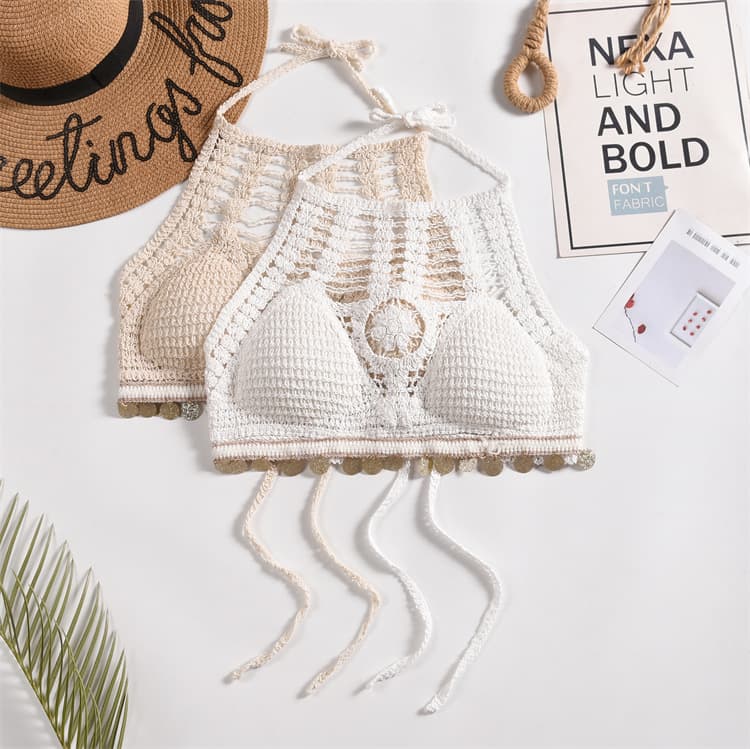 Knitted Embroidered Sexy Camisole Vest Hollow Knit Short Inner Wear Women's Top Bohemian Ethnic Style