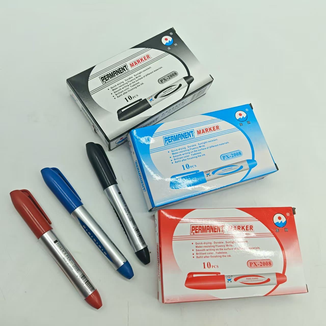 Wholesale Oil-Based Marker Pens in Stock, Large Tip, Blue and Black Ink Pens, Refillable Marker Pens for Express Delivery Notes