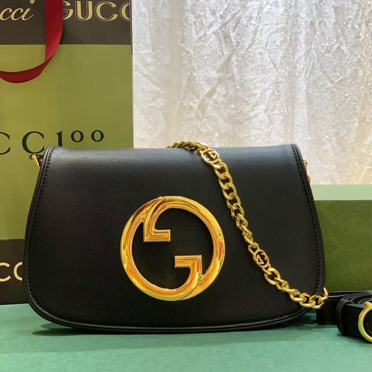 New Gucci Large G Single Shoulder Underarm Bag Round Interlocking Double G Shoulder Bag Dionysus Double Strap Women's Bag Commuter