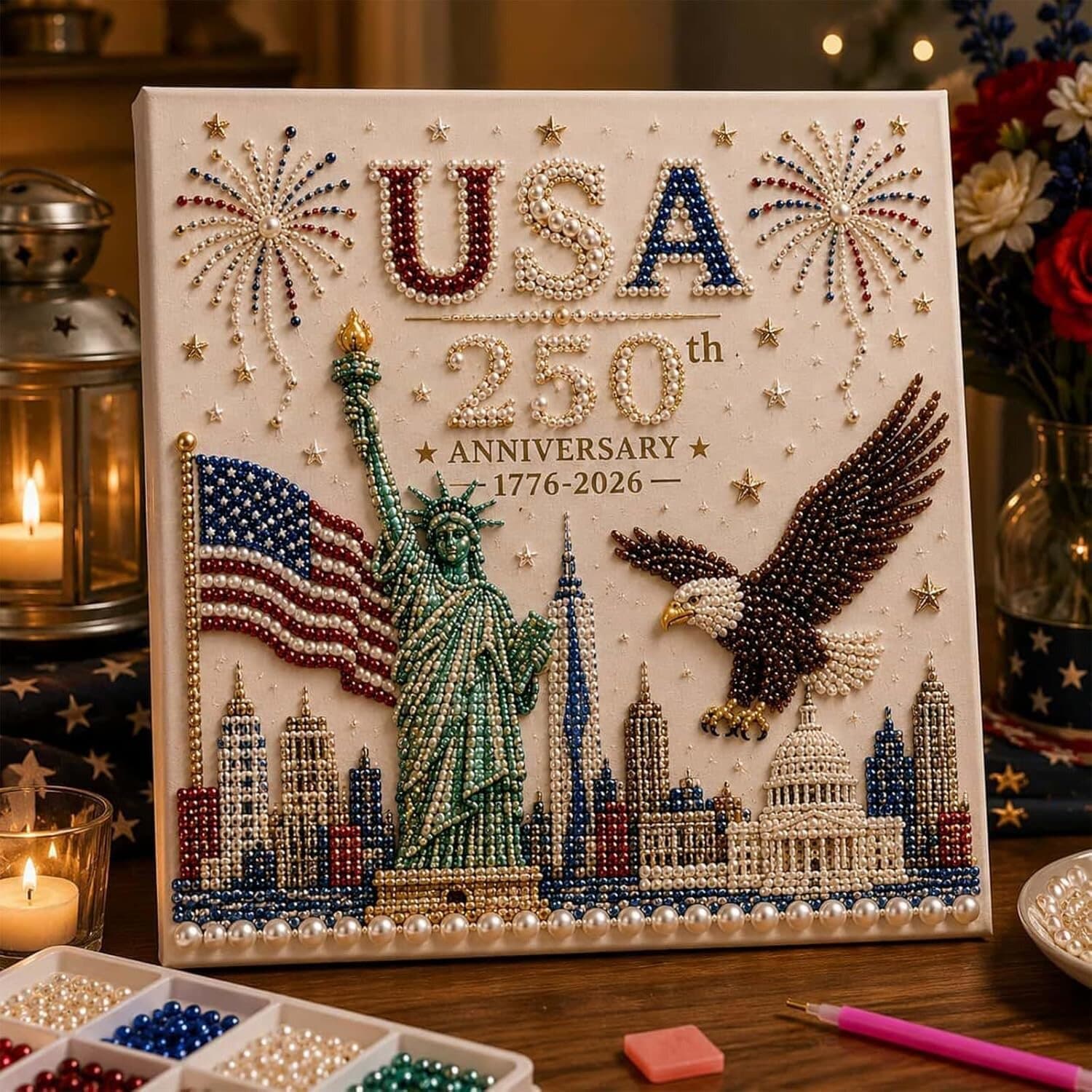 Diamond Painting USA Independence Day DIY Craft for Living Room Bedroom 5D Pearl Painting Decorative Wall Art Diamond Painting