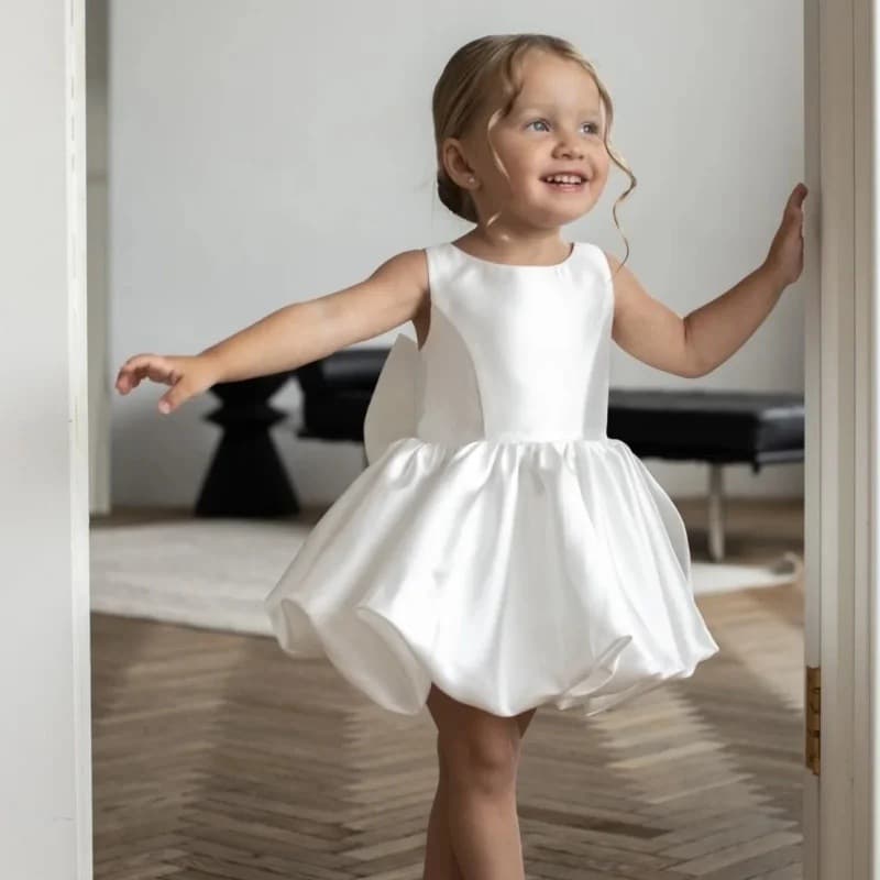 Cross-border supply girls solid color satin cute little dress children's sleeveless new princess dress birthday catwalk dress