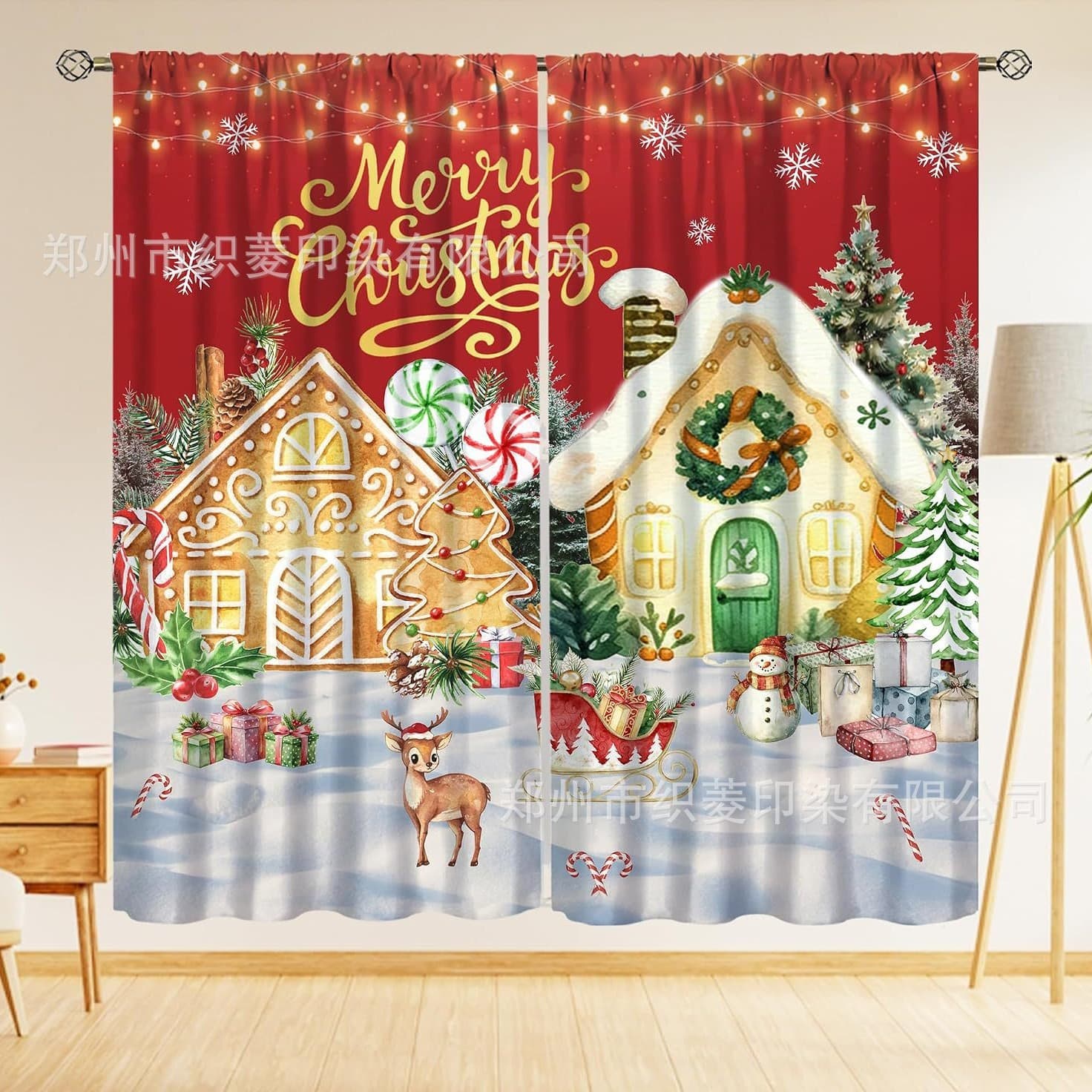 Cross-border TEMU Hot Sale Winter Christmas Holiday Party Curtain Printed Kitchen Decoration Dust Curtain Home Decoration