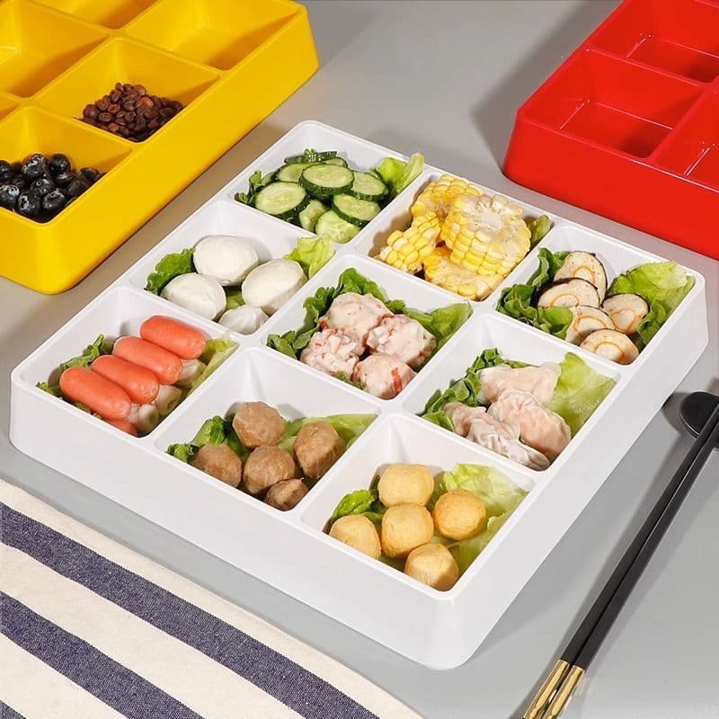 Trendy Melamine Nine-Grid or Four-Grid Plates for Commercial Hot Pot Side Dishes and Snack Serving