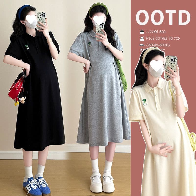 D6C Maternity Wear 2025 Summer New Sweet Maternity Dress Large Size Loose Slimming Maternity Suit Pregnant Women
