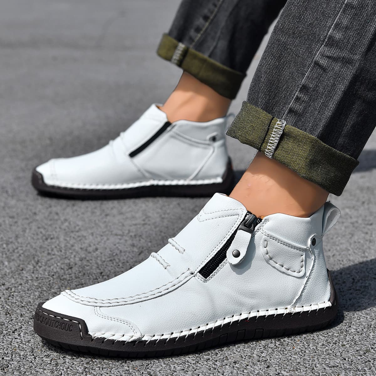 Cross-border Amazon best-selling mid-top men's boots, plus size 48, retro men's casual shoes, handmade boots.