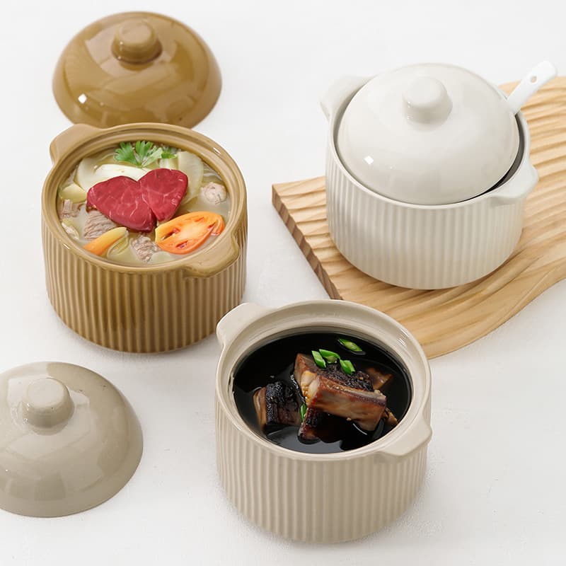 Vertical-grained earthenware stew pot, water-proof stew pot, household steamed egg bowl with lid, special bowl for one person, Shaxian ceramic small stew pot