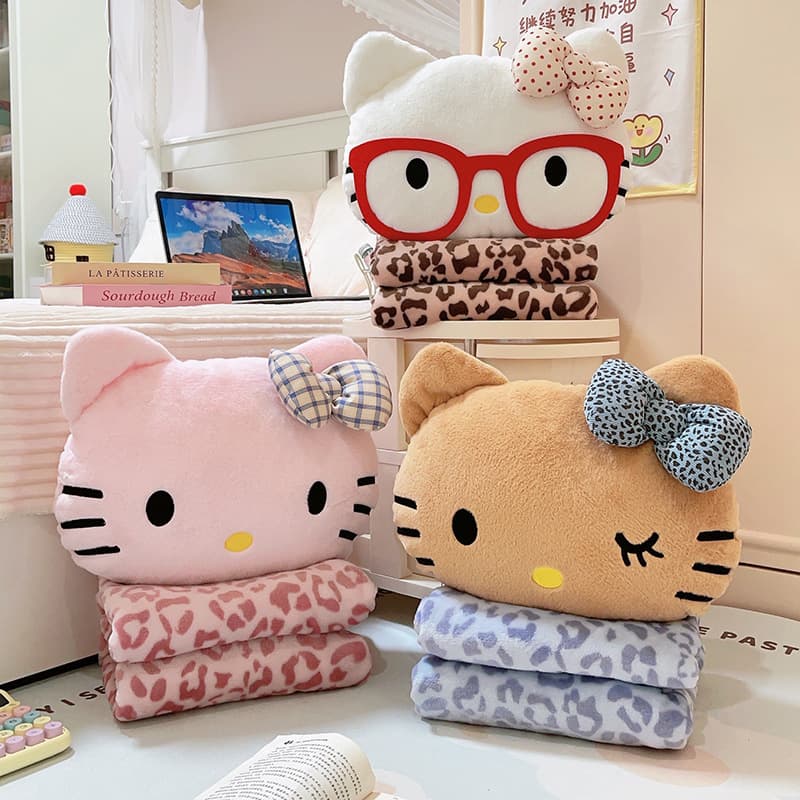 Cartoon kt cat pillow blanket two-in-one lunch break flannel blanket car cushion air conditioning blanket shawl blanket