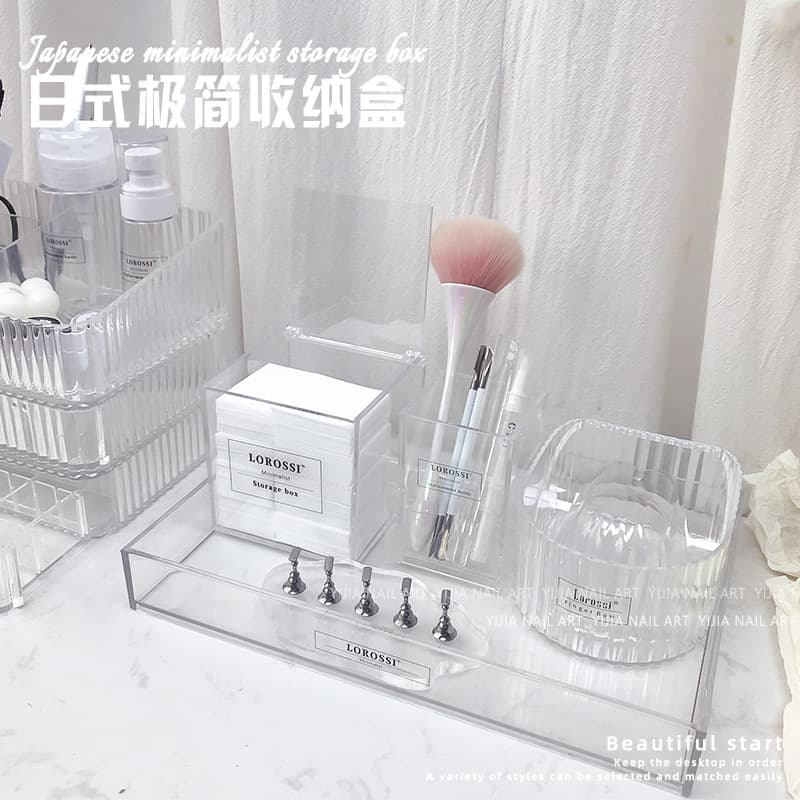 Minimalist style nail art storage box tray set high transparent pen holder cotton sheet box press bottle storage brush tool set