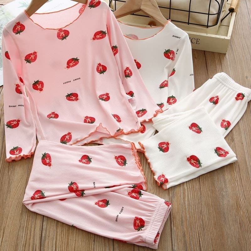 Girls' Pajamas Spring/Autumn Ribbed Thin Long Sleeve Set for Children, Toddler Girls Princess Homewear