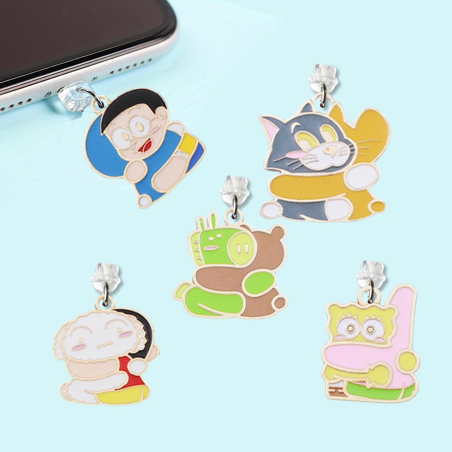 Amazon Cartoon Hug Alloy Oil-Drip Phone Dust Plug Dunhuang PVC Soft Rubber Cross-Border Best Seller with Dust Plug