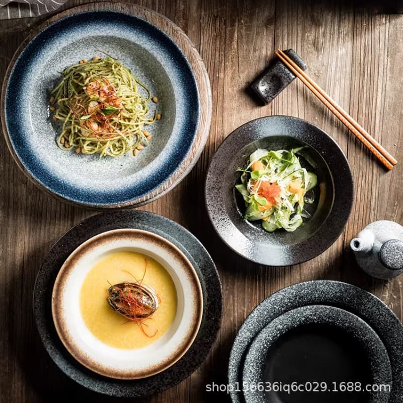 Japanese-style straw hat plate ceramic soup plate flat plate home high-end breakfast plate stir-fry plate fried rice plate vegetable plate