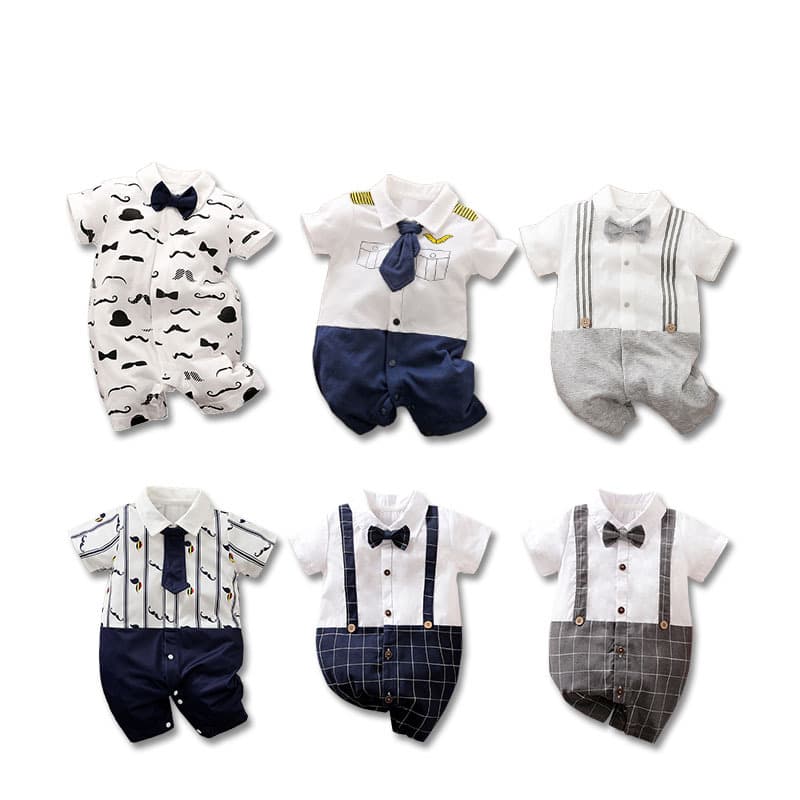 Baby Clothes Summer Infant Gentleman Short Sleeve Bodysuit Thin Baby Boy Romper Crawling Suit for Export