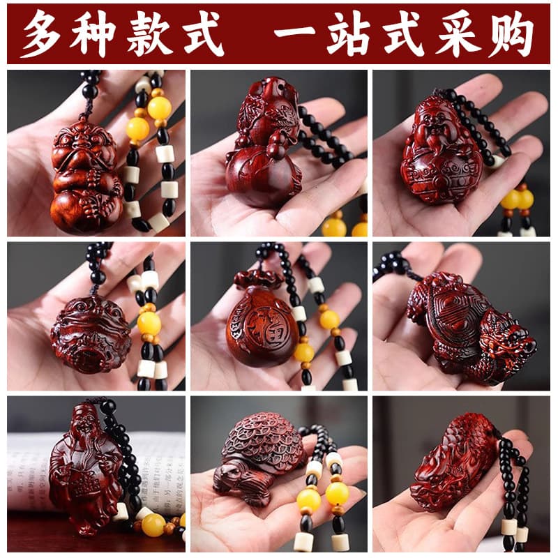 Wholesale Sandalwood Carving Pixiu Wealth God Pendant, Wooden Plaything Craft, Hand Piece, Live Stream Stall Hot Item