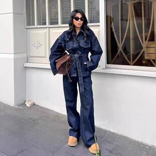 Wholesale Women's Denim Tie-Front Jacket with High-Waist Jeans Set, 2026 Summer New Arrival, for Cross-Border E-commerce