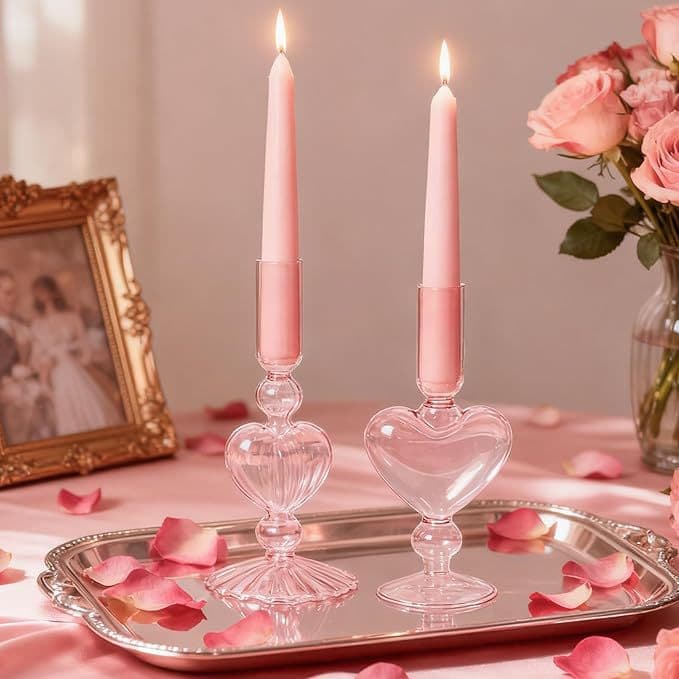 Ins-style Creative Simple Retro Heart Glass Candle Holder for Restaurant and Living Room Romantic Candlelight Decorative Ornament