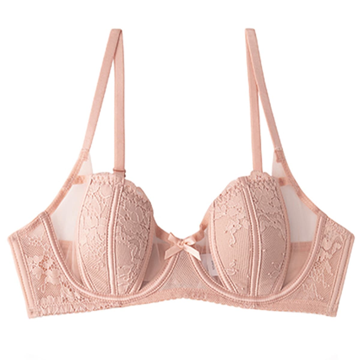 French-style lingerie, feminine soft underwire bra, push-up bra for small breasts, ultra-thin see-through hollowed-out bunny ear lace bra.