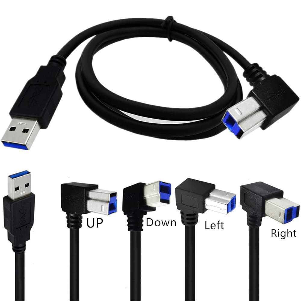 High-Speed USB 3.0 A Male to B Male 90-Degree Right Angle for Printer, Monitor, Scanner Connection Cable