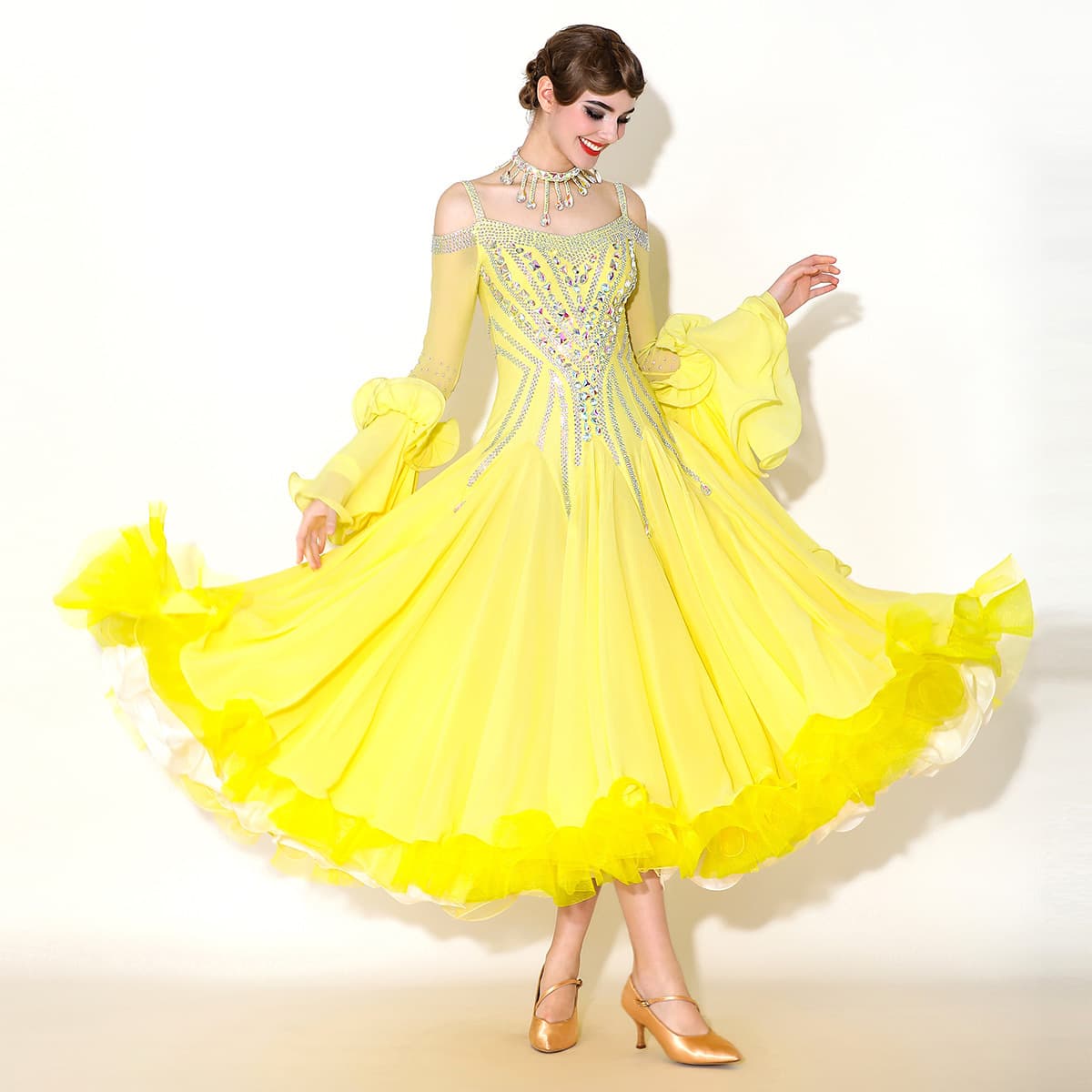 Pello River! Meiyu Advanced Modern Dance Costume MY928 New Goose Yellow Flowing Ballroom Waltz Skirt