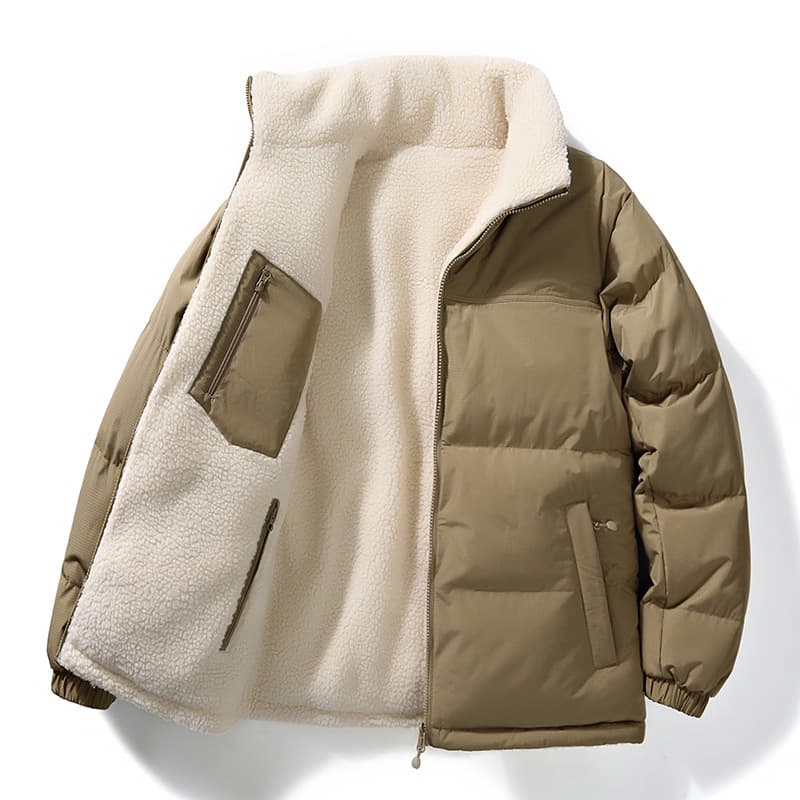 Double-Sided Wear Lamb Fleece Cotton Jacket Men Winter Trendy Thickened Warm Quilted Cotton Coat Couple Style Outerwear