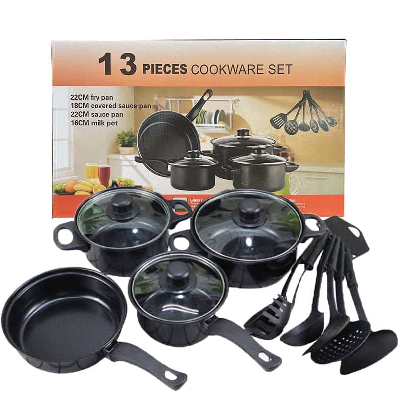 Customized Kitchen Pot Set 13-Piece Non-Stick Frying Pan and Hot Pot Set Pot Opening Gift Box Export Model