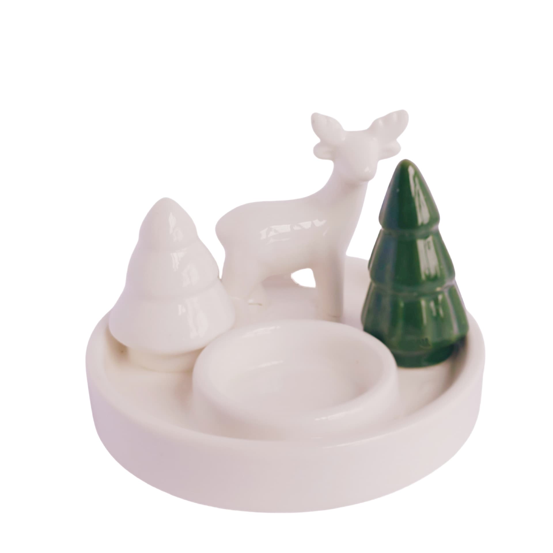 Amazon Hot Selling Ceramic Christmas Deer Christmas Tree Candle Tray Candle Holder Container Home Desktop Candle Container Christmas