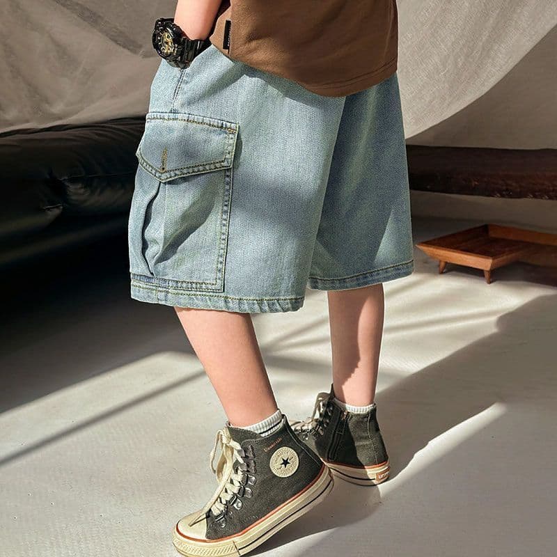 Spring New Boys Denim Cargo Shorts Kids Five-Point Shorts Summer Style Soft Denim Shorts for Big Kids
