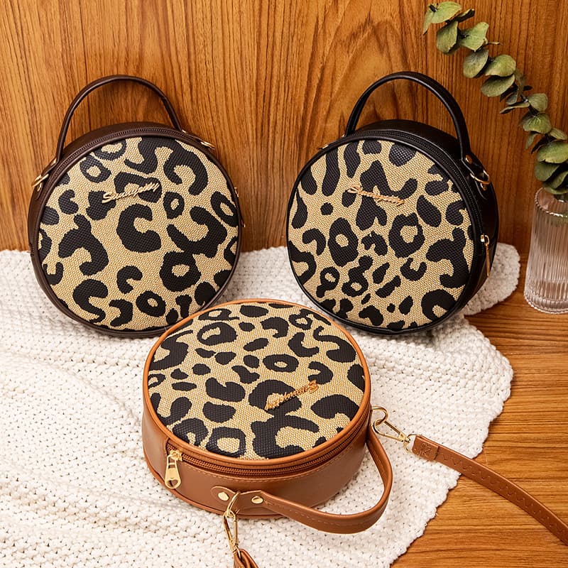 2023 New Style Guangzhou Women's Fashion Shoulder Bag Leopard Slip Mini Round Bag Vintage Style Single Strap Crossbody