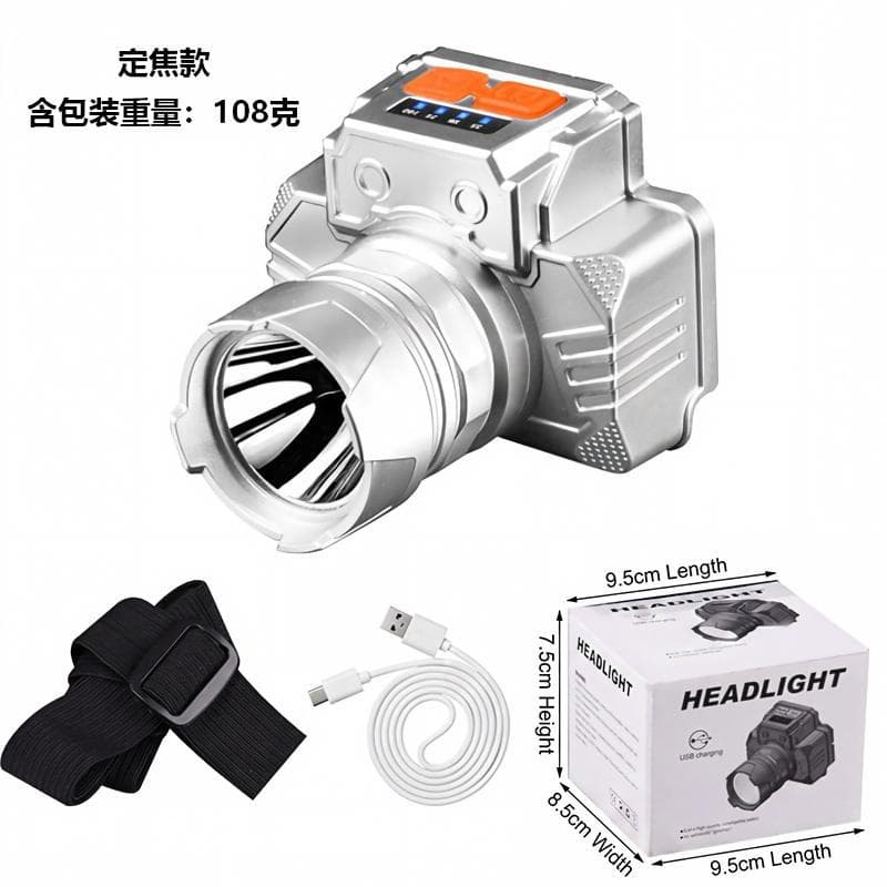 Cross-border High-Power Headlamp for Night Fishing, Long-Range Rechargeable Headlamp, Outdoor Camping Light, Mining Lamp, Lithium Battery Headband Flashlight
