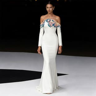 Banquet Gown 2026 New Arrival European American Celebrity One-Shoulder Off-Shoulder Heavy Beaded Crystal Embellished Formal Long Dress