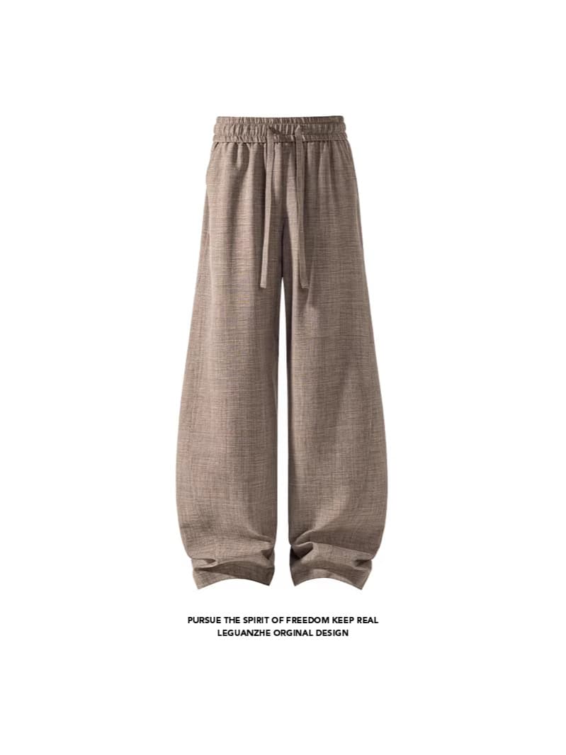 Men's Maillard Linen-Look Curved Blade Pants, Relaxed Loose Old Money Style Trousers, Straight-Leg Casual Pants, Drapey Wide-Leg Pants
