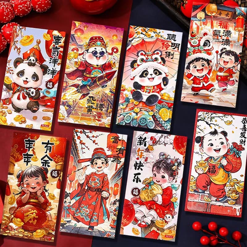 2026 God of Wealth Red Envelopes, New Horse Year National Trend Fuwa New Year Greeting Children's Packets, Creative Cartoon Red Envelopes for Wholesale
