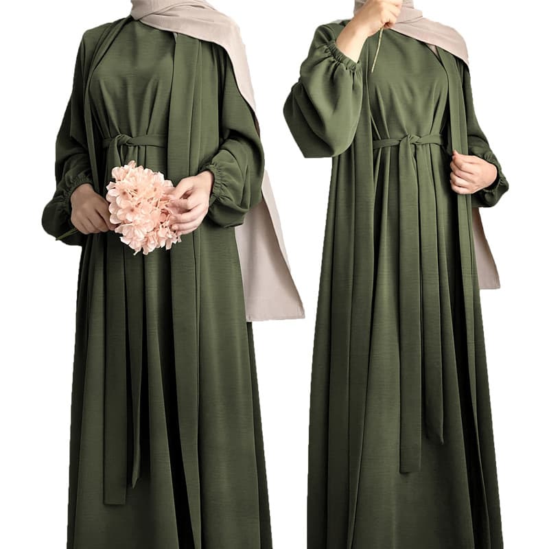 M4048 solid color round neck sleeveless long robe jacket with belt fashionable temperament casual two-piece suit
