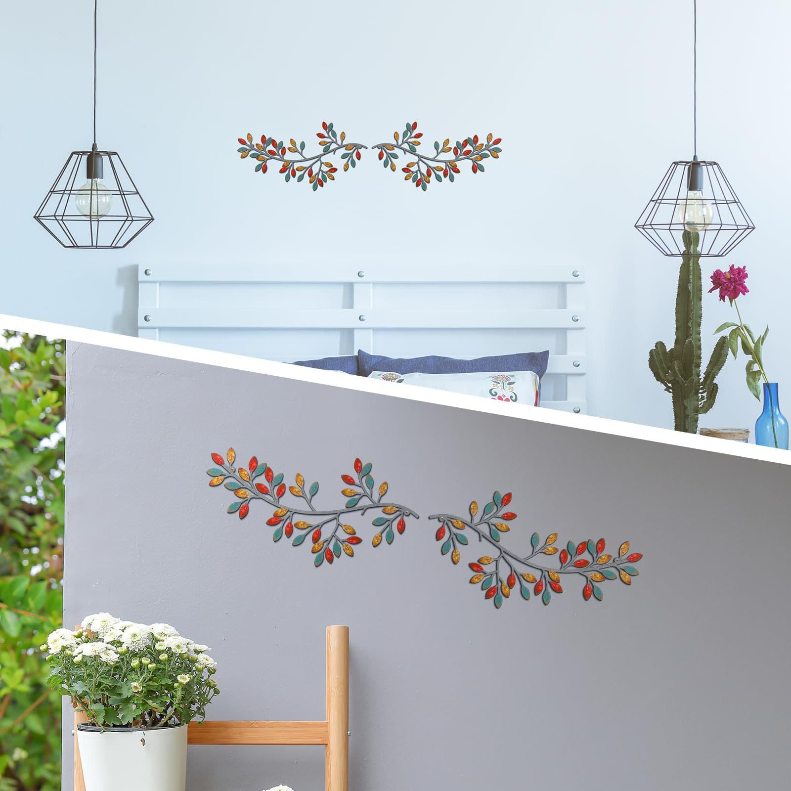2-Piece Metal Leaf Wall Decor Vine Olive Branch Leaves Wall Art Wrought Iron Scroll Sculpture Bedroom Living Room Home